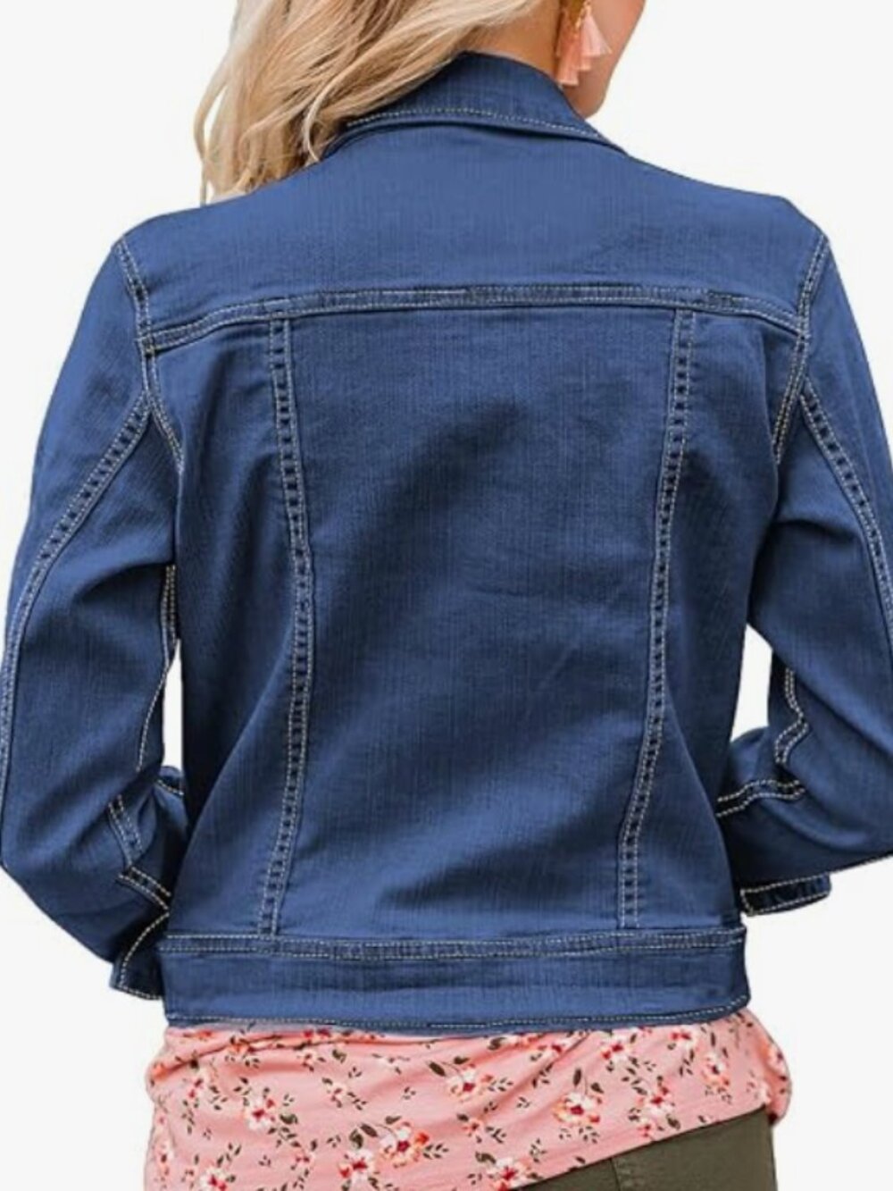 Women's Button Down Fitted Denim Jean Jacket - Picture 2 of 3